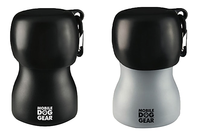 Mobile Dog Gear 9.5 Oz Stainless Steel Water Bottles, Black/Gray, Pack Of 2 Bottles