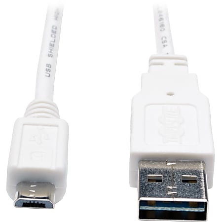 Tripp Lite 6in USB 2.0 High Speed Cable Reversible A to 5Pin Micro B M/M White - USB for PDA, Camera, Cellular Phone - 6" - 1 x Type A Male USB - 1 x Type B Male Micro USB - White"