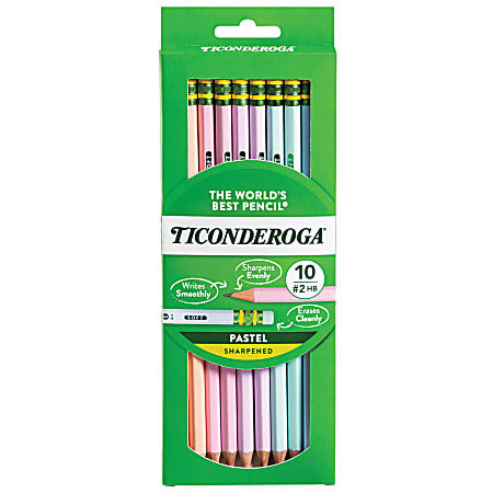 Ticonderoga® Pastel Pencils, #2 Soft, Assorted Colors, Pack Of 10 Pencils