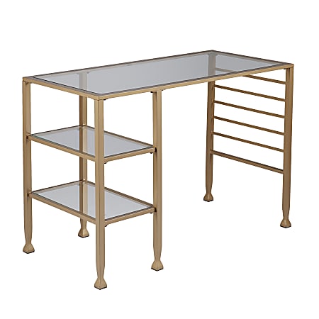 SEI Furniture Jaymes 2-Shelf Metal/Glass 43"W Writing Desk, Soft Gold