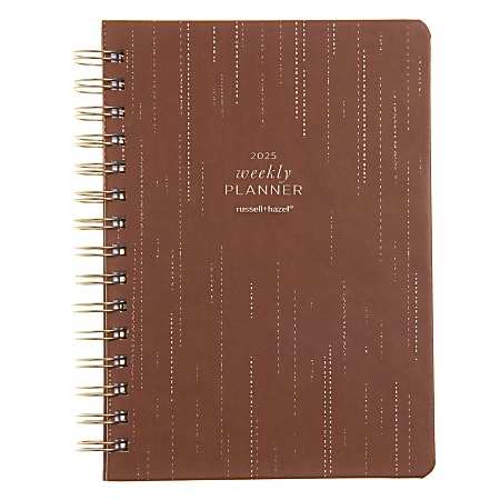 2025 Russell & Hazel Weekly/Monthly Spiral Vegan Leather Planner, 5-7/8” x 8-1/4”, Camel, January 2025 To December 2025