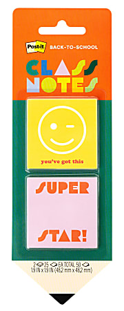 Post-it® Noted Class Notes BTS25-CN-2, 1.9x1.9in (48x48mm)