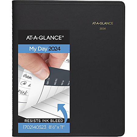 2024 AT-A-GLANCE® 24-Hour Daily Appointment Book Planner, 8-1/2" x 11", Black, January To December 2024, 7021405