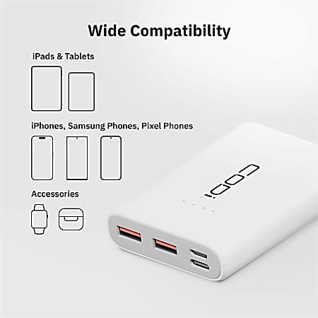 Codi 10,000mAh Quick Charge PowerBank w/ USB-C, USB-A (x2), Micro-USB