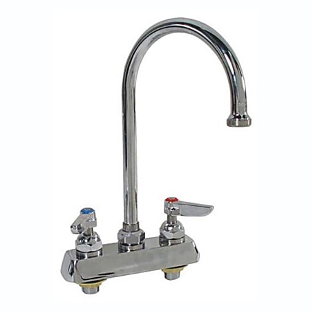 T&S Brass Deck-Mount Heavy-Duty Faucet With Gooseneck Spout, 4" Centers, Stainless
