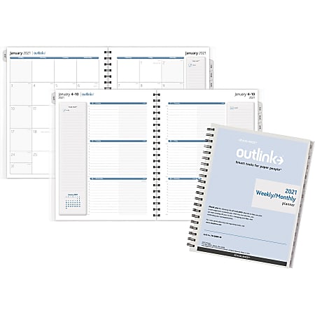 At-A-Glance Outlink Weekly Planner Refill - Julian Dates - Weekly - 12 Month - January 2022 till December 2022 - 8:00 AM to 6:00 PM - Hourly - 1 Week, 1 Month Double Page Layout - 8 1/2" x 11" White/Blue Sheet - Wire Bound - 11" Height - 1 Each