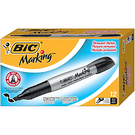 Bic Bic® Mark-It Permanent Marker, Rubber Grip, Fine Point, Black Ink,  Dozen GPM11BK