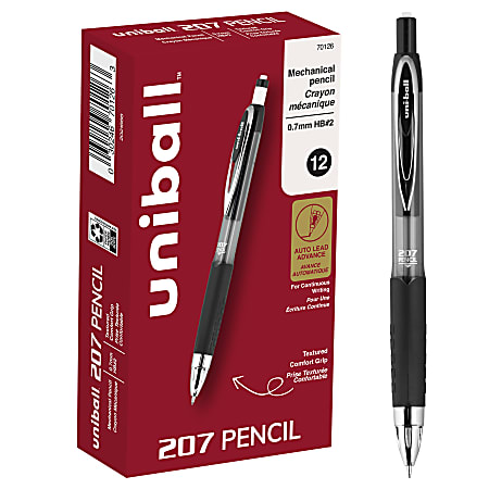 uni-ball® 207 Auto-Advancing Mechanical Pencils With Hexagonal Twist Eraser, 0.7 mm, Black Barrel, Pack Of 12 Pencils