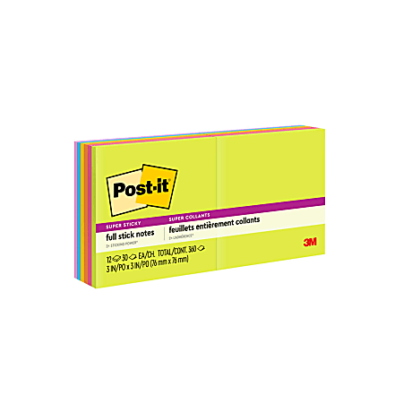 Post-it® Super Sticky Notes, 3 in x 3 in, 12 Pads, 30 Sheets/Pad, 2x the Sticking Power, Energy Boost Collection
