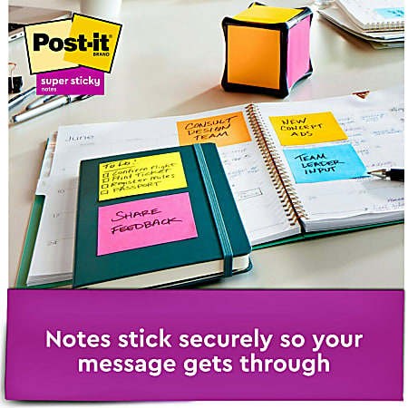 Post it Super Sticky Notes 3 in x 3 in 12 Pads 30 SheetsPad 2x the Sticking  Power Energy Boost Collection - Office Depot