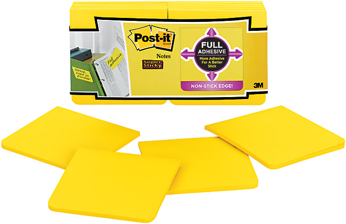 Post it Super Sticky Full Stick Notes 3 x 3 Electric Yellow 25 Sheets Per  Pad Pack Of 12 Pads - Office Depot