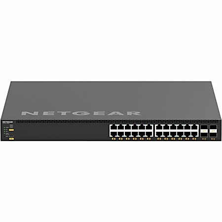 Netgear AV Line M4350-24X4V Ethernet Switch - 24 Ports - Manageable - 25 Gigabit Ethernet - 10GBase-X, 25GBase-X, 10GBase-T, 5GBase-T, 2.5GBase-T, 10/100/1000Base-T - 3 Layer Supported - Modular - 880 W Power Consumption - 576 W PoE Budget