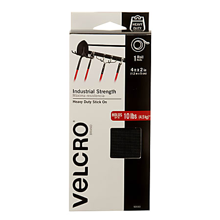 VELCRO® Brand Industrial Strength Velcro Self Stick Tape, 2" x 4', Black