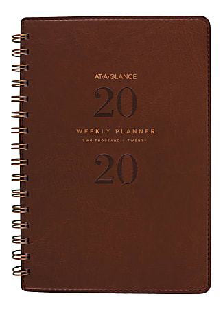 AT-A-GLANCE® Signature Collection 13-Month Weekly/Monthly Planner, 5-1/2" x 8-1/2", Distressed Brown, January 2020 to January 2021