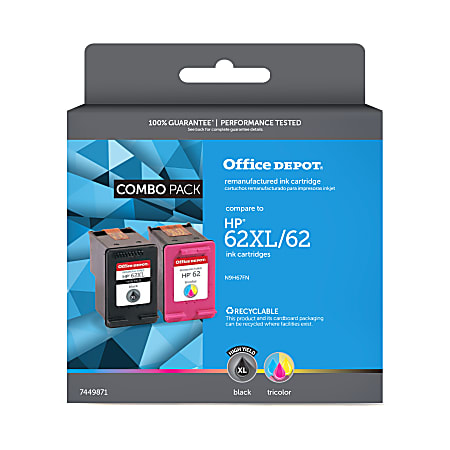 Office Depot® Brand OD62XLK62C Remanufactured Black / Tri-Color Ink Cartridge Replacement For HP 62XL / 62, Pack Of 2