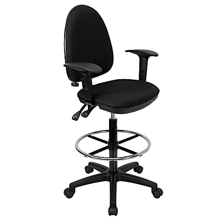 Flash Furniture Ergonomic Fabric Mid-Back Multi-Functional Drafting Chair With Adjustable Lumbar Support And Height-Adjustable Arms, Black