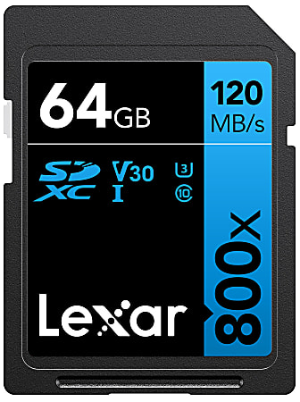 Lexar High Performance BLUE Series 800x SDHC/SDXC Flash Memory Card, 64GB, LSD64GCB1NL800