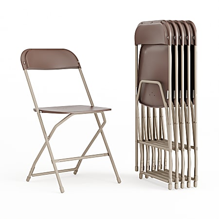 Flash Furniture Hercules Series Plastic Folding Chairs, Brown, Set Of 6 Chairs