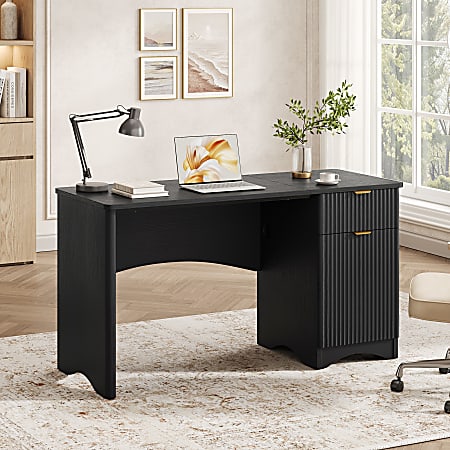 Bestier 47"W Writing Computer Desk with Drawer and Adjustable Storage Cabinet, Black, Total Qty 1