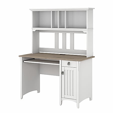 Bush Furniture Salinas 48"W Computer Desk With Hutch, Shiplap Gray/Pure White, Standard Delivery