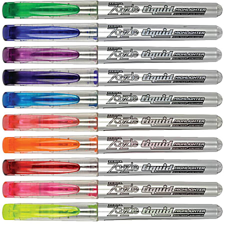 Zebra Zazzle Liquid Ink Highlighter, Chisel Tip, Assorted Colors, 10/Set