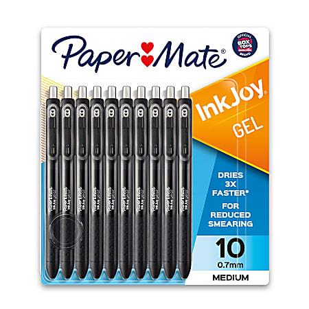 Paper Mate® InkJoy® Gel Pens, Medium Point, 0.7 mm, Black Barrel, Black Ink, Pack Of 10