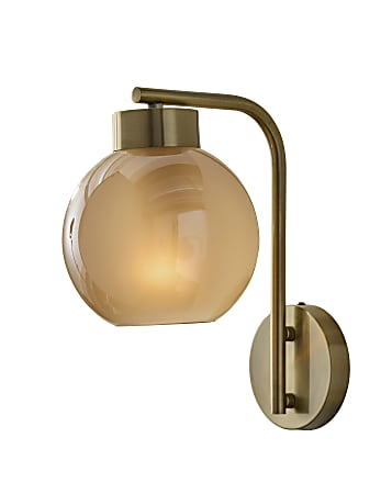 Adesso Atticus Wall Lamp, 5"W, Amber Glosted Glass Shade/Antique Brass Base