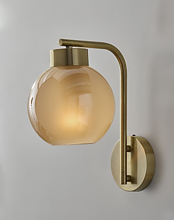 Adesso Atticus Wall Lamp 5 W Amber Glosted Glass ShadeAntique Brass Base Office Depot