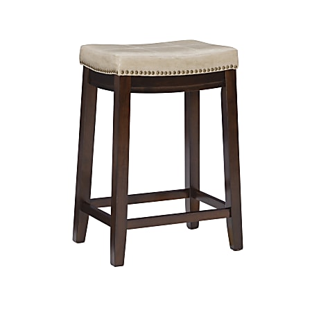 Linon Walker Backless Faux Leather Counter Stool, Dark Brown/Jute