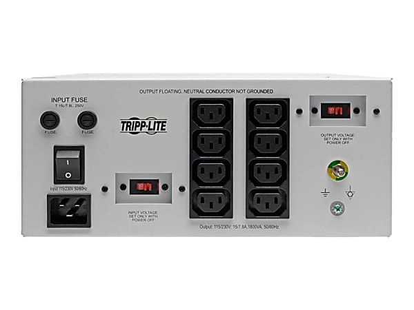 Tripp Lite Isolator Series Dual-Voltage 115/230V 1800W 60601-1 Medical-Grade Isolation Transformer, C20 Inlet, 8 C13 Outlets - Transformer - AC 115/230 V - 1800 Watt - 1800 VA - output connectors: 8 - white