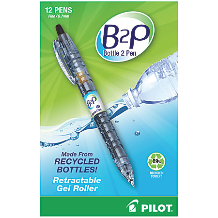 Pilot® "Bottle to Pen" B2P Retractable Gel Pens, Fine Point, 0.7 mm, 89% Recycled, Translucent Barrel, Black Ink, Pack Of 12