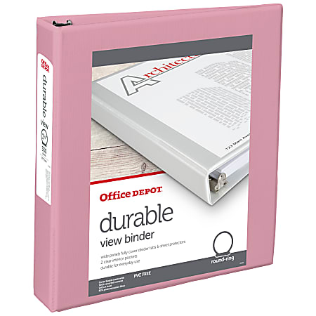 Office Depot Brand Durable View Round Ring Binders 1 12 Round Rings  49percent Recycled Pink - Office Depot