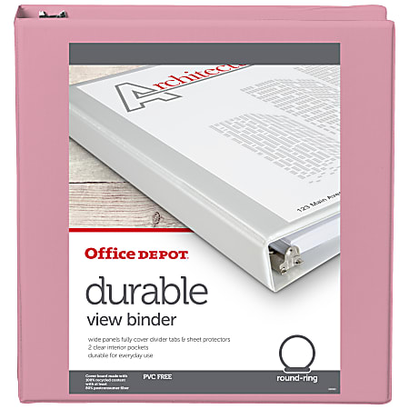 Office Depot Brand Durable View Round Ring Binders 1 12 Round Rings  49percent Recycled Pink - Office Depot