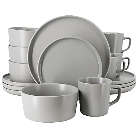 Elama Luxmatte 16-Piece Dinnerware Set, Light Gray