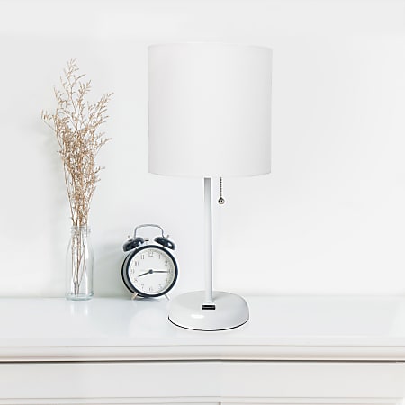 LimeLights Stick Lamp With USB Port 19 12 H White ShadeWhite Base Office Depot