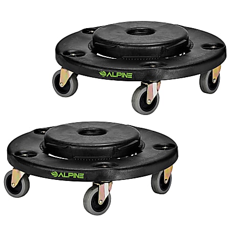 Alpine Large Round Trash Can Dollies, 6-1/8"H x 17-15/16"W x 17-15/16"D, Black, Pack Of 2 Dollies
