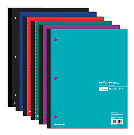 Office Depot® Brand Wireless Notebook, 8 1/2" x 11", 1 Subject, College Ruled, 80 Sheets, Assorted Colors