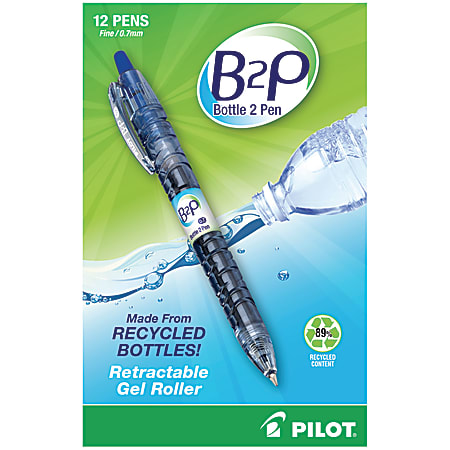 Pilot® "Bottle to Pen" B2P Retractable Gel Pens, Fine Point, 0.7 mm, 89% Recycled, Translucent Barrel, Blue Ink, Pack Of 12