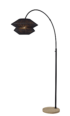 Adesso Gardner Arc Floor Lamp, 72-1/4”, Black Shade/Travertine Base