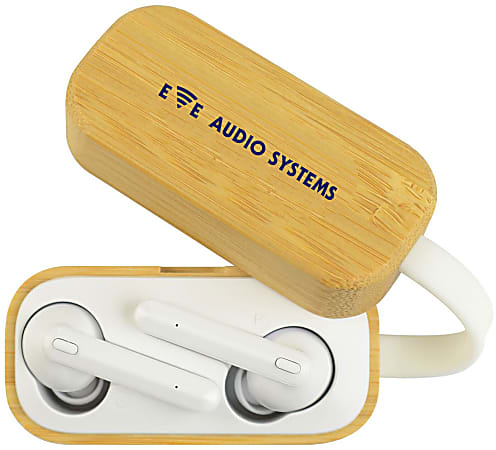 Custom Truly Wireless Earbuds With Bamboo Charging Case, 3-1/16" x 1-7/16", Natural