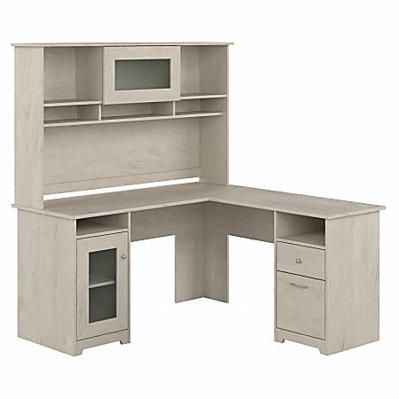 Bush Furniture Cabot 60"W L-Shaped Computer Desk With Hutch, Linen White Oak, Standard Delivery