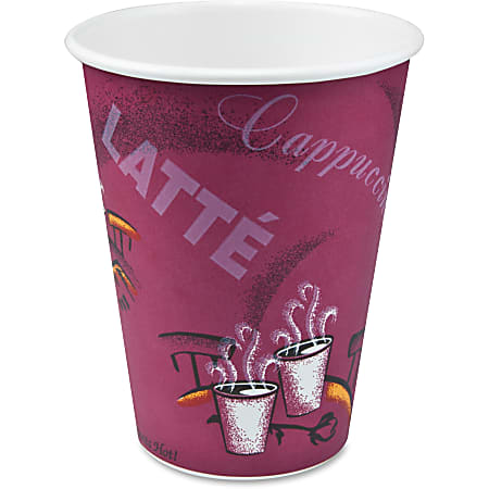 Solo Bistro Design Disposable Paper Cups - 12 fl oz - 1000 / Carton - Maroon - Paper - Beverage, Hot Drink, Cold Drink, Coffee, Tea, Cocoa