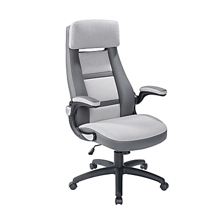 Elama Faux Leather/Fabric High-Back Adjustable Office Chair, Light Gray/Dark Gray