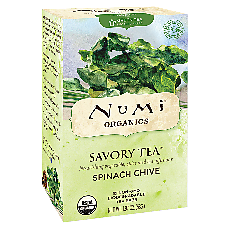 Numi Organics Spinach Chive Savory Tea - Decaffeinated, Green Tea - Spinach Chive - 12 Teabag - 12 / Box