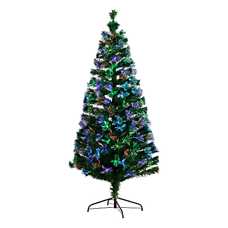 Nearly Natural Pine 60”H Artificial Fiber Optic Christmas Tree With LED Lights, 60”H x 32”W x 32”D, Green