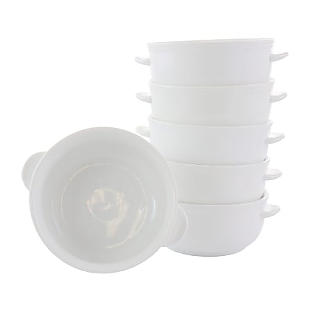Our Table Simply White 6-Piece Porcelain Double Handle Bistro Bowls, 5-1/2”, White