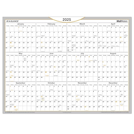 2025 AT-A-GLANCE® WallMates Self-Adhesive Dry-Erase Yearly Calendar, 24" x 18", Traditional, January 2025 To December 2025, AW506028