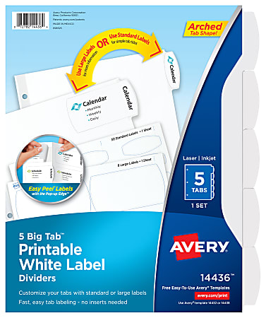 Avery® Big Tab™ Printable Label Dividers, Easy Peel®,