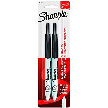 Sharpie® Retractable Permanent Markers, Ultra-Fine Point, Black, Pack Of 2