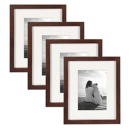 Uniek DesignOvation Gallery Photo Picture Frame Set, 9" x 11" With Mat, Walnut Brown, Set Of 4